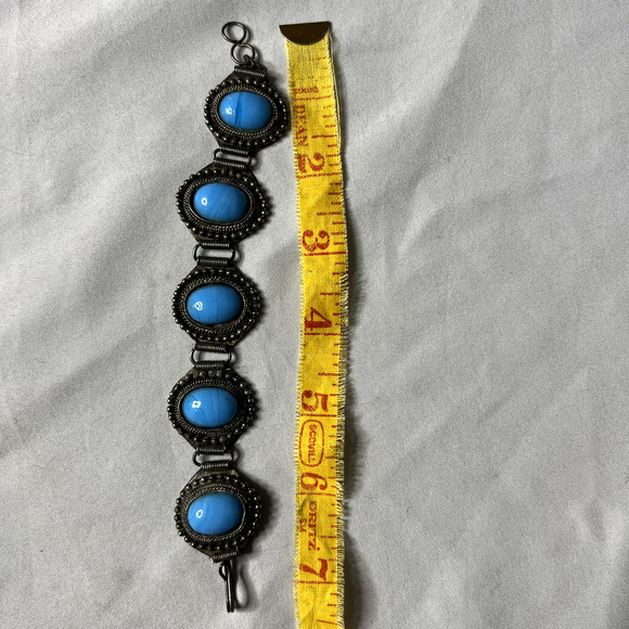 Chunky Turquoise Large Stone Silver Plated Bracelet Roman Slave Cuff Lot of 6‎ - Picture 12 of 16